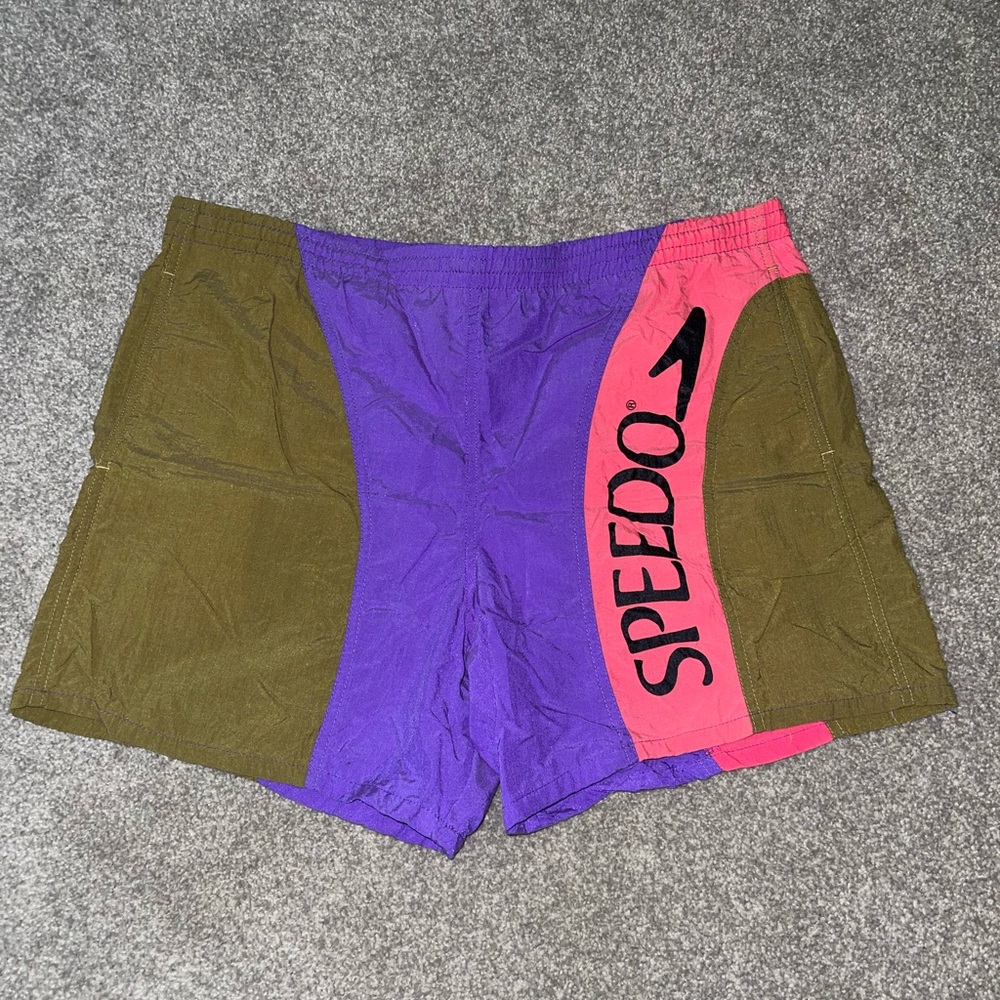 VTG Men's Speedo Nylon Shorts Multicolor XL Colorblock Board Shorts Swim Trunks